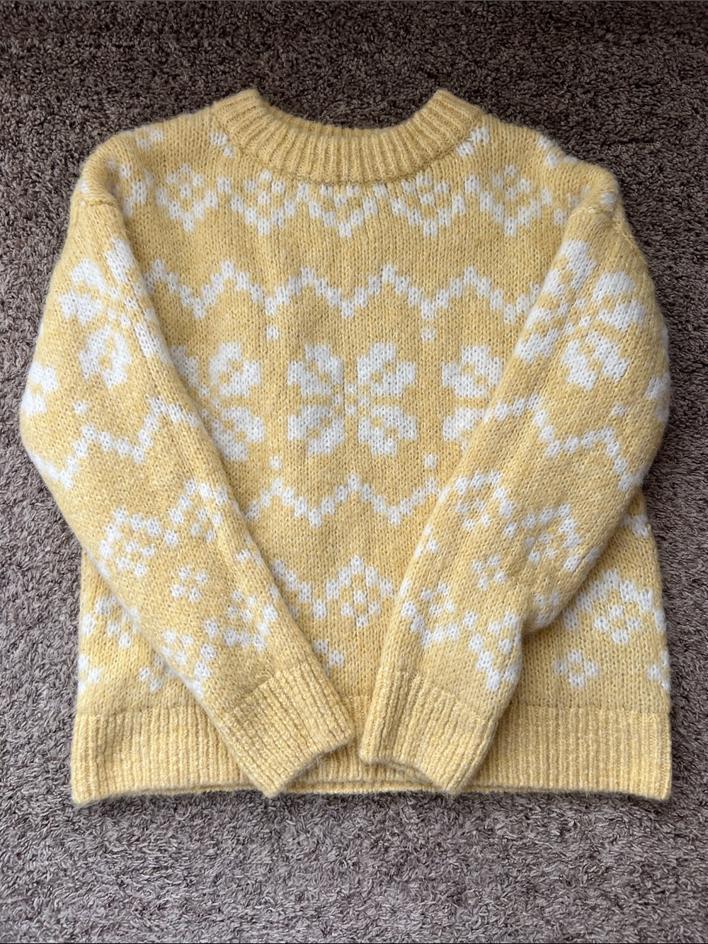 Cozy Yellow & White Knit Sweater
